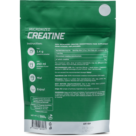 Креатин моногидрат, 100%  Creatine Monohydrate, Progress Nutrition, порошок, 300 г